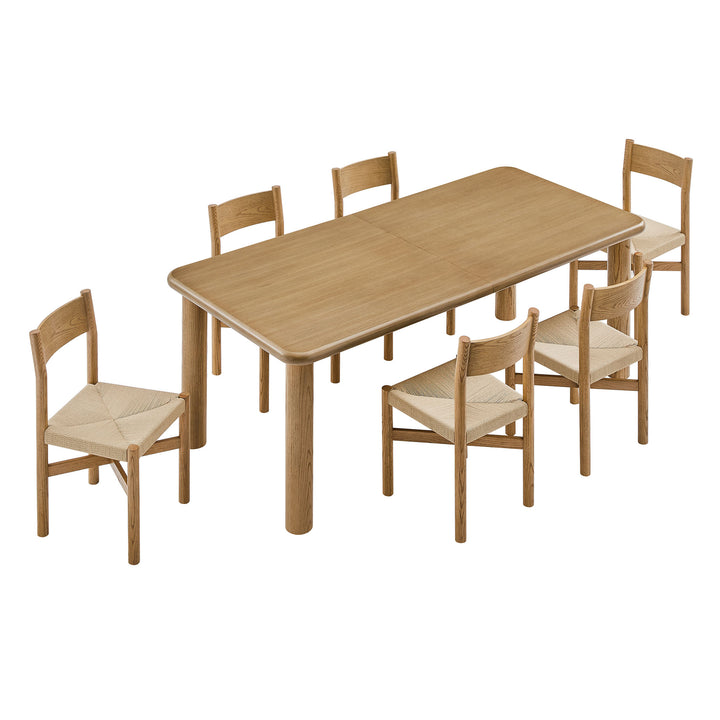 Alvia 7-Piece Oak Wood Extendable Dining Table and Chairs Set in Weathered Oak