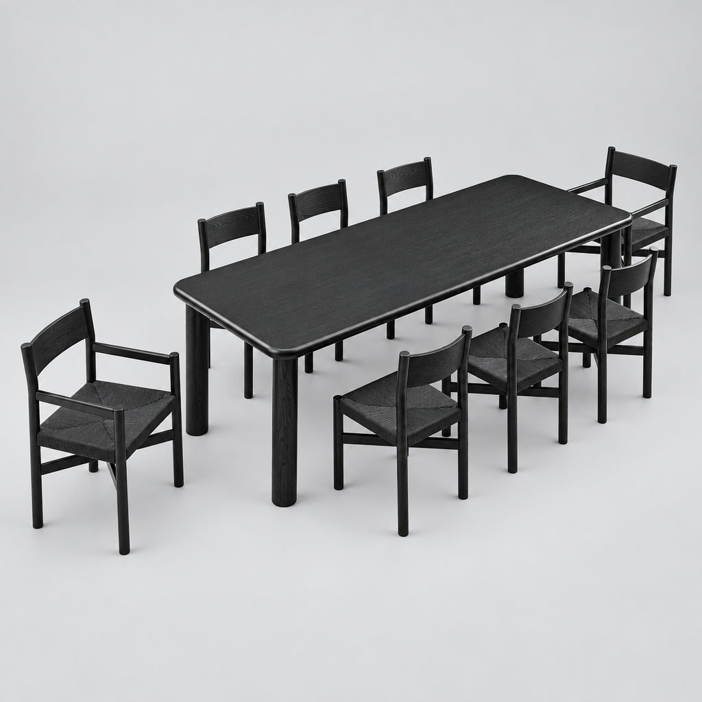 Alvia 9-Piece Oak Wood Extendable Dining Table and Chairs Set in Black