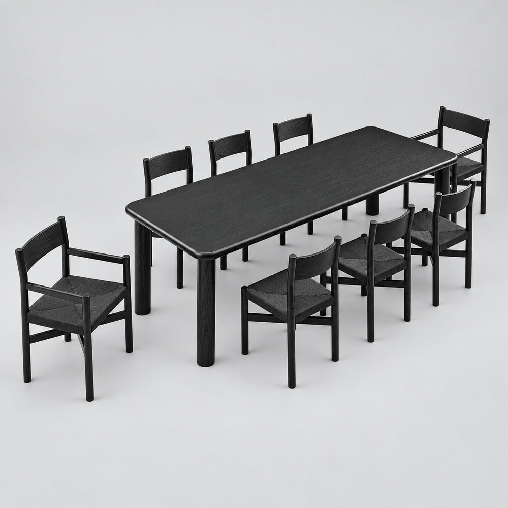 Alvia 9-Piece Oak Wood Extendable Dining Table and Chairs Set in Black