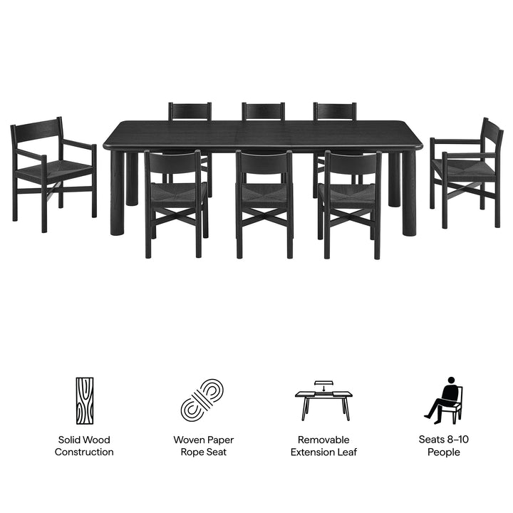 Alvia 9-Piece Oak Wood Extendable Dining Table and Chairs Set in Black