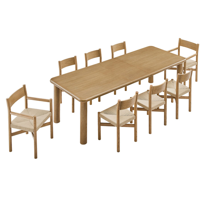 Alvia 9-Piece Oak Wood Extendable Dining Table and Chairs Set in Weathered Oak