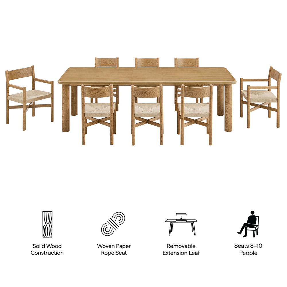Alvia 9-Piece Oak Wood Extendable Dining Table and Chairs Set in Weathered Oak