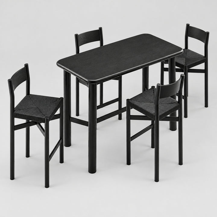 Alvia 5-Piece Rectangular Oak Wood Bar Table With Bar Stools Set in Black