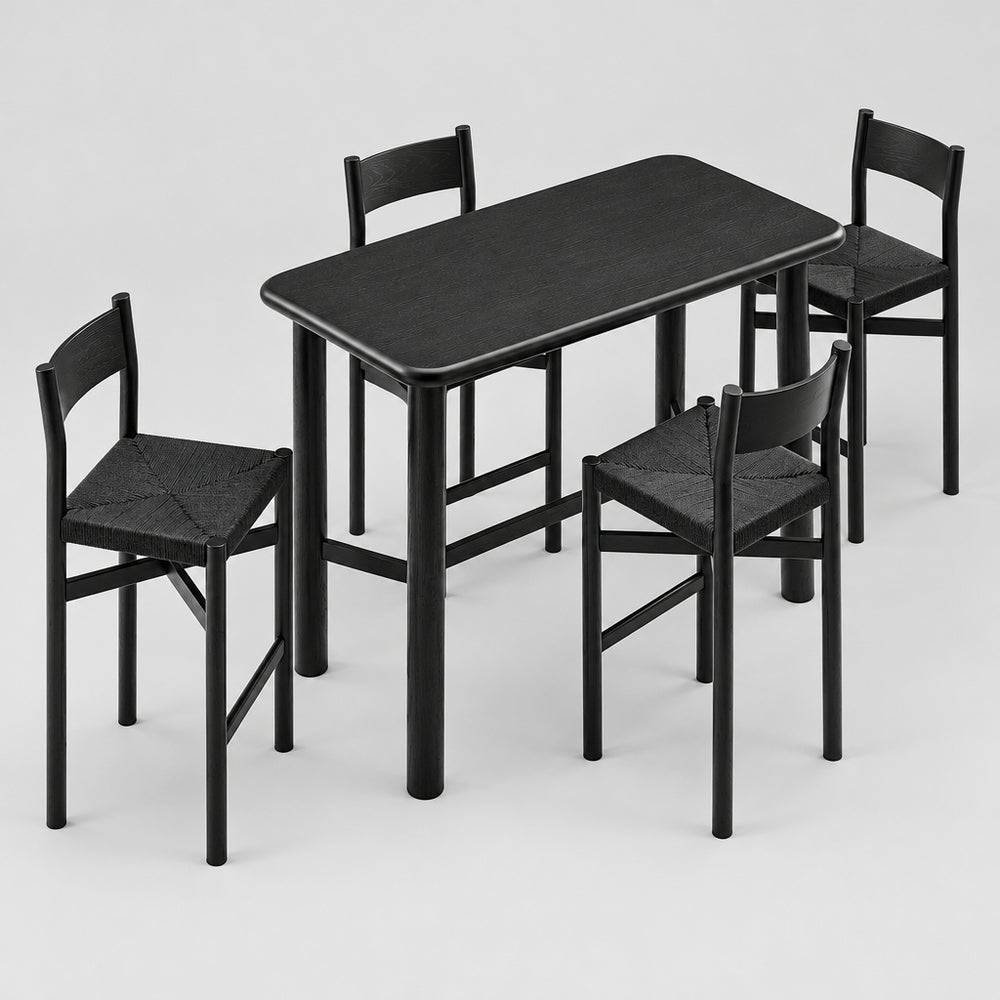 Alvia 5-Piece Rectangular Oak Wood Bar Table With Bar Stools Set in Black