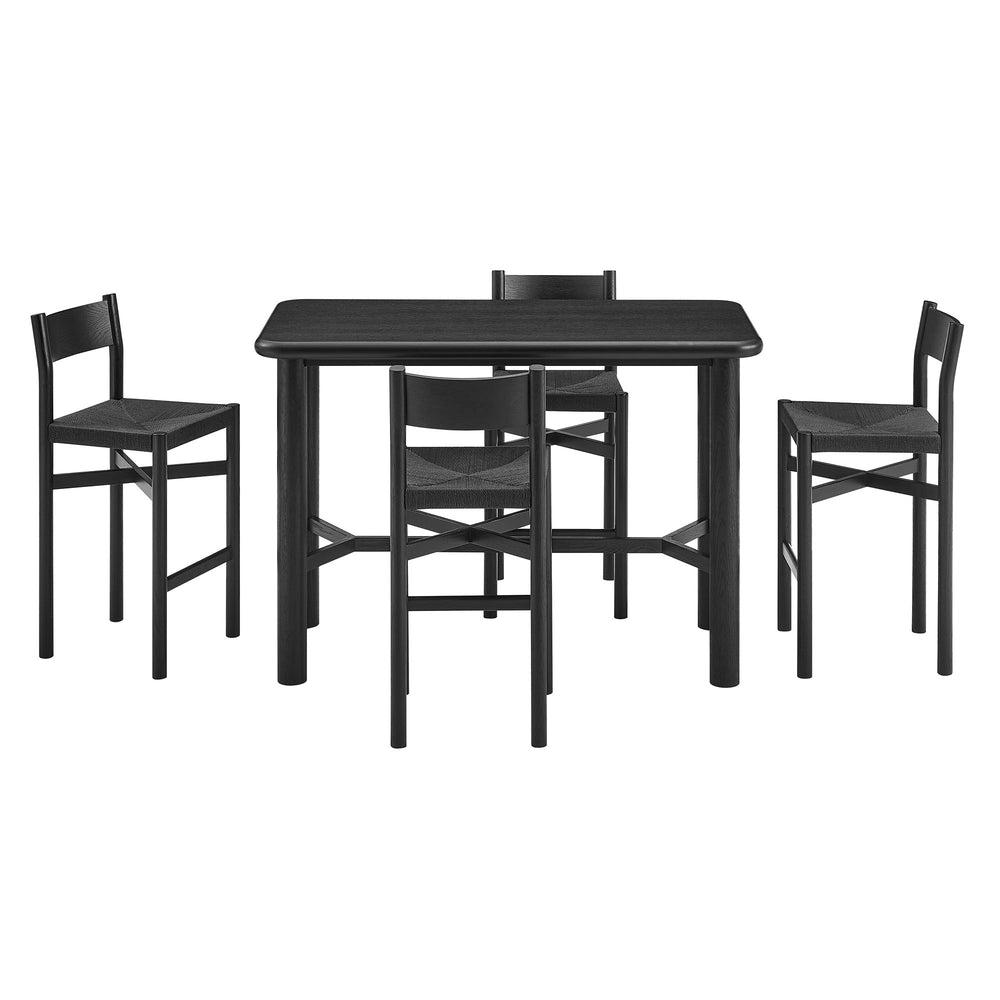 Alvia 5-Piece Rectangular Oak Wood Bar Table With Bar Stools Set in Black