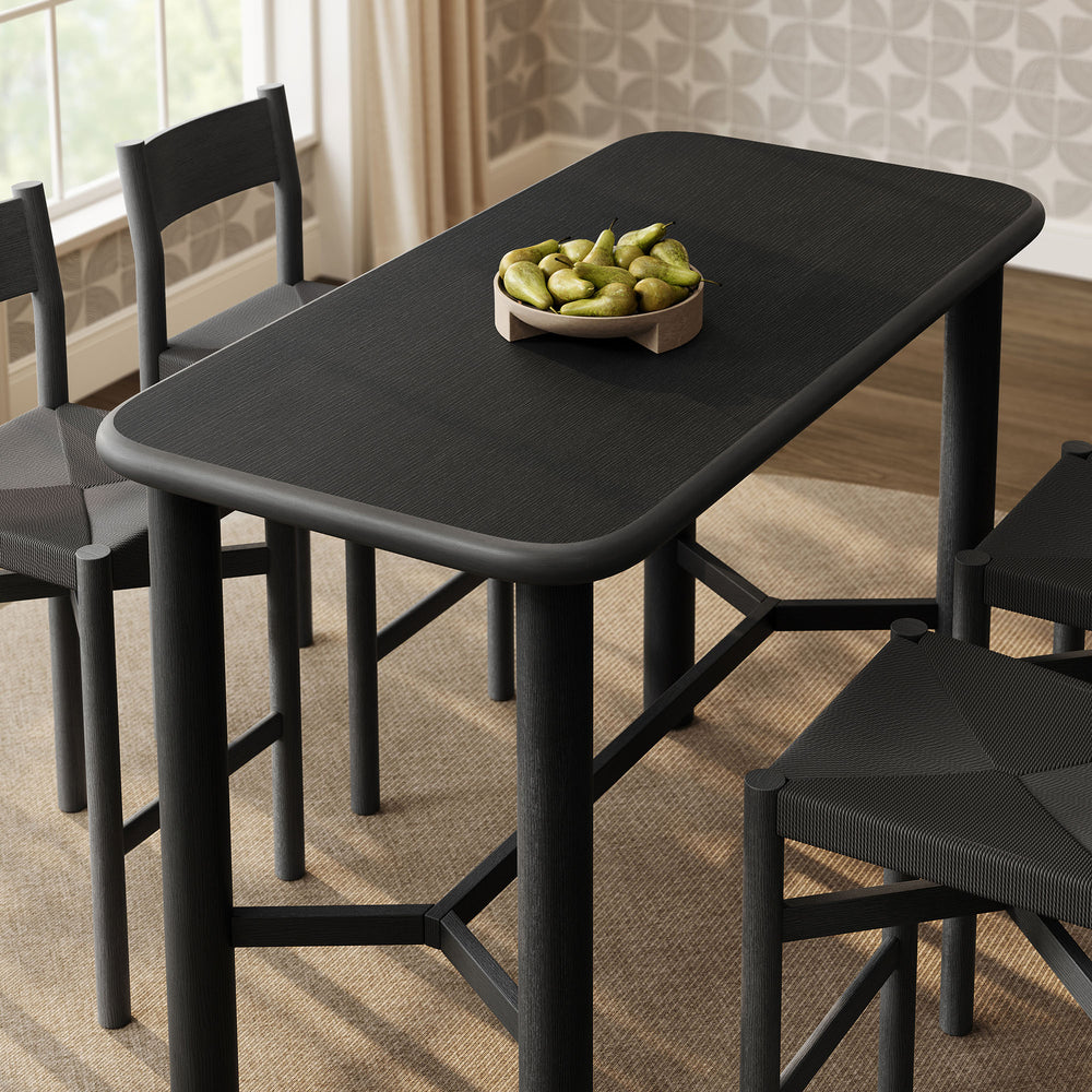 Alvia 5-Piece Rectangular Oak Wood Bar Table With Bar Stools Set in Black