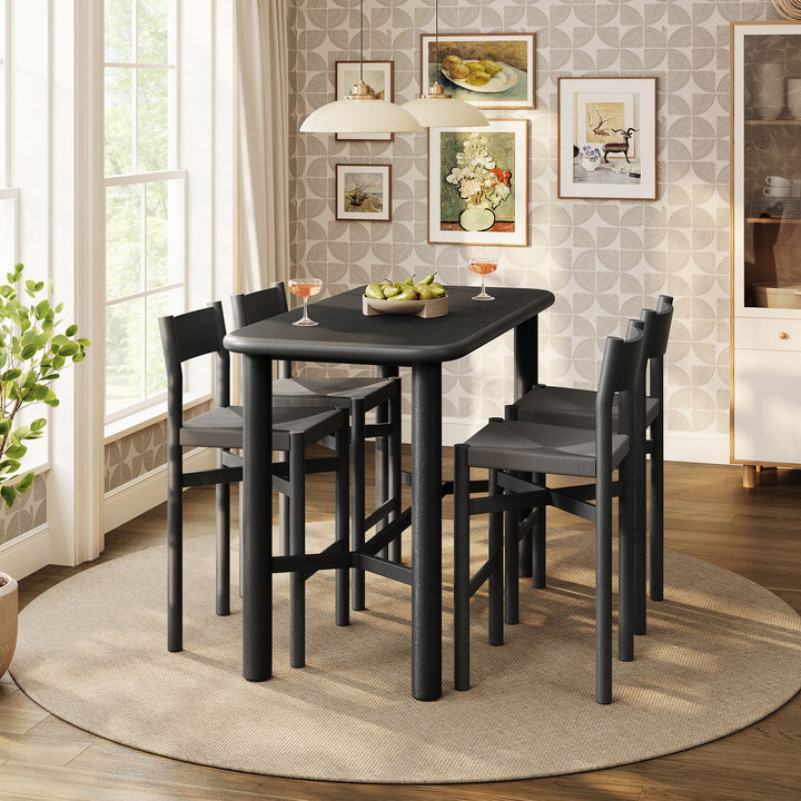 Alvia 5-Piece Rectangular Oak Wood Bar Table With Bar Stools Set in Black