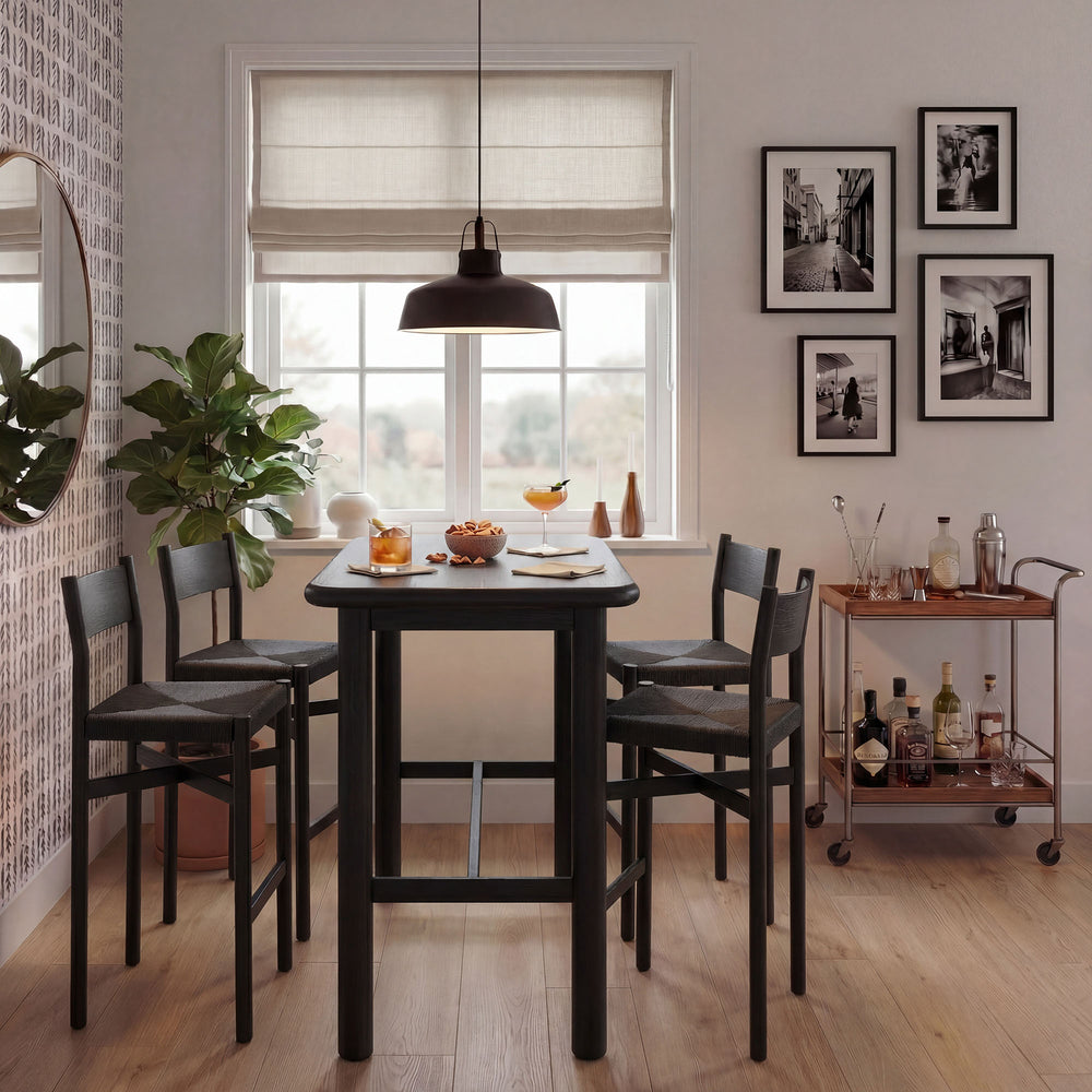 Alvia 5-Piece Rectangular Oak Wood Bar Table With Bar Stools Set in Black