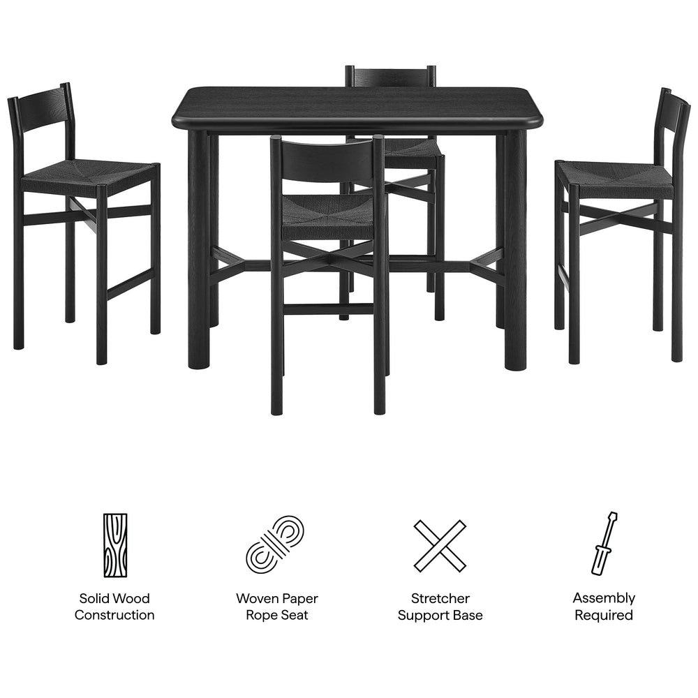 Alvia 5-Piece Rectangular Oak Wood Bar Table With Bar Stools Set in Black