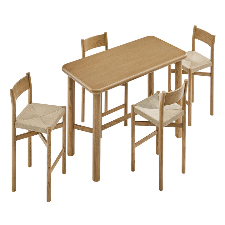 Alvia 5-Piece Rectangular Oak Wood Bar Table With Bar Stools Set in Weathered Oak