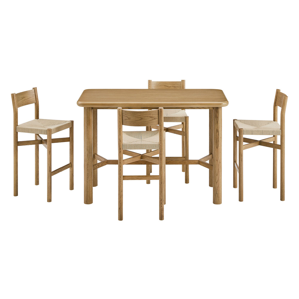 Alvia 5-Piece Rectangular Oak Wood Bar Table With Bar Stools Set in Weathered Oak