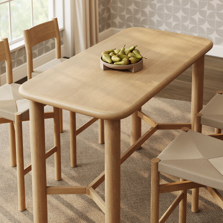 Alvia 5-Piece Rectangular Oak Wood Bar Table With Bar Stools Set in Weathered Oak