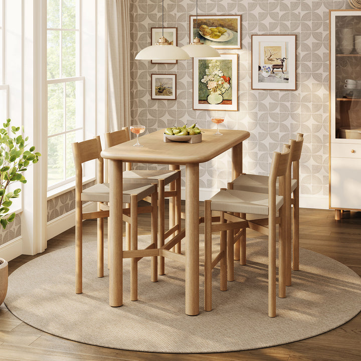Alvia 5-Piece Rectangular Oak Wood Bar Table With Bar Stools Set in Weathered Oak