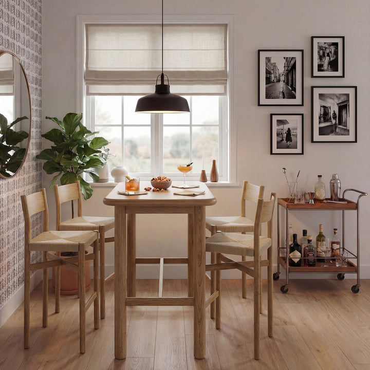 Alvia 5-Piece Rectangular Oak Wood Bar Table With Bar Stools Set in Weathered Oak