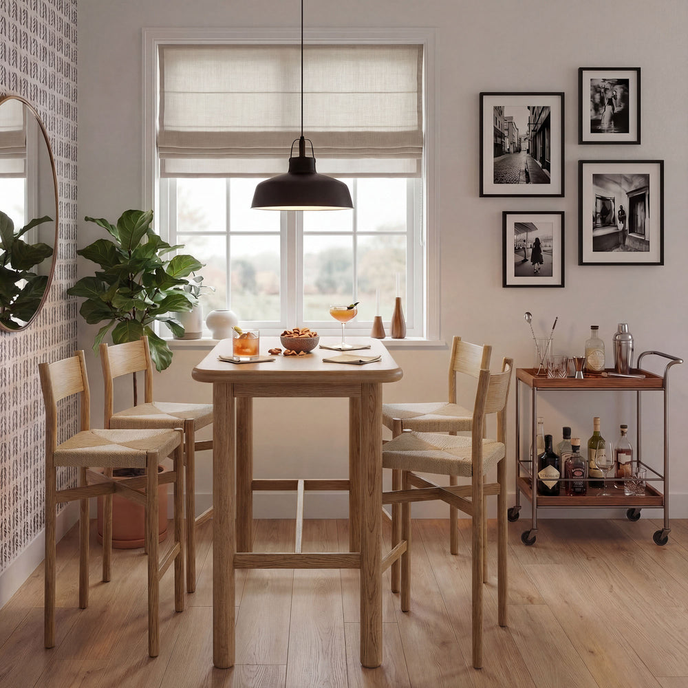 Alvia 5-Piece Rectangular Oak Wood Bar Table With Bar Stools Set in Weathered Oak
