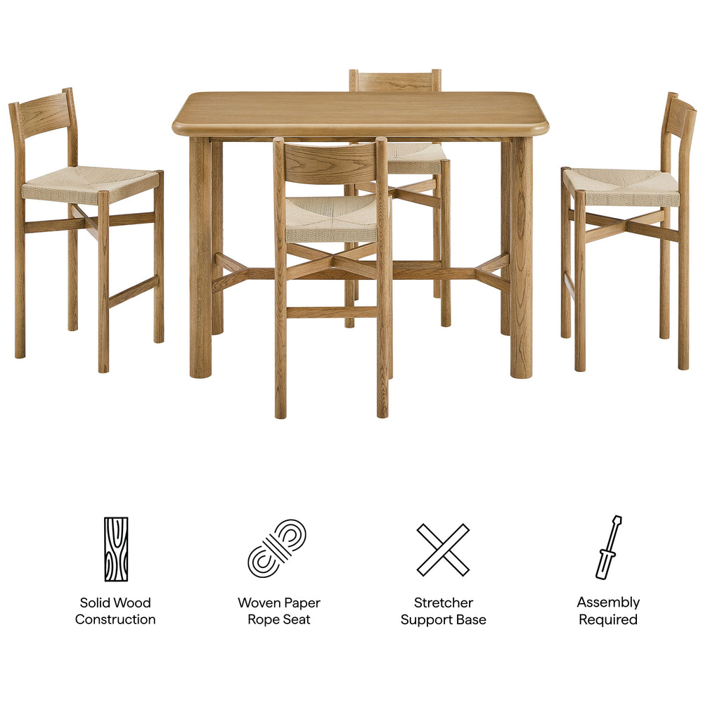 Alvia 5-Piece Rectangular Oak Wood Bar Table With Bar Stools Set in Weathered Oak
