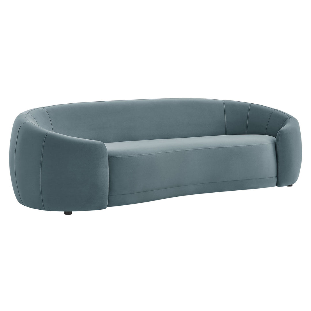 Contessa Curved Performance Velvet Sofa in Cadet Blue