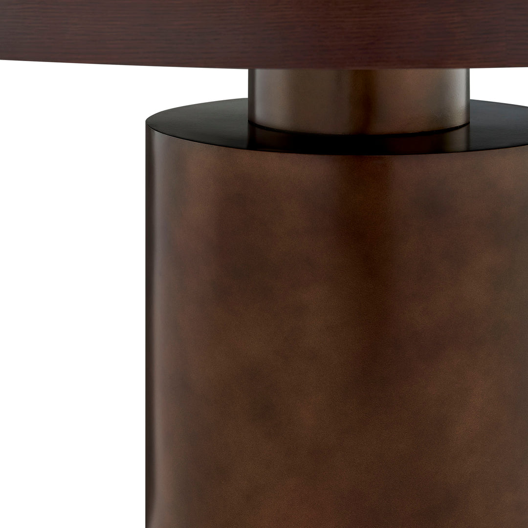 Annette 54 Inch Round Pedestal Base Dining Table in Dark Walnut Burnished Brass