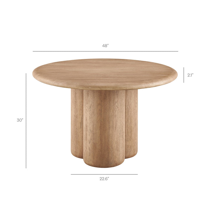 Wooden round table with dimensions on a white background