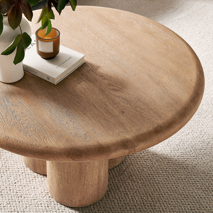 Tori 31 Inch Round Indoor and Outdoor Patio Coffee Table in Oak