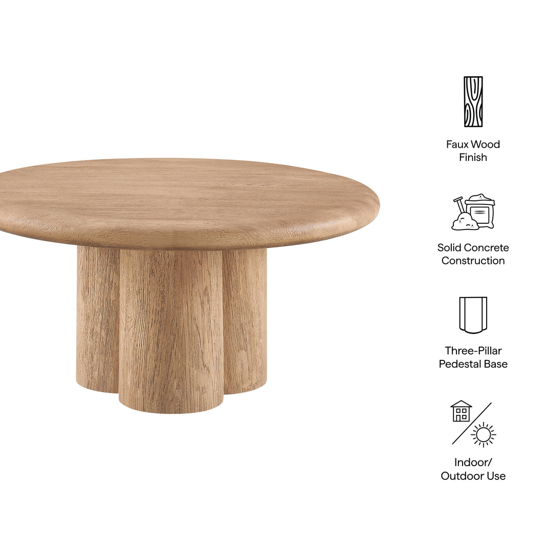 Tori 31 Inch Round Indoor and Outdoor Patio Coffee Table in Oak