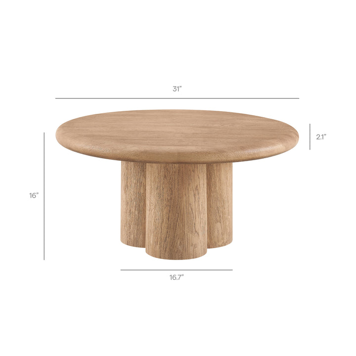 Tori 31 Inch Round Indoor and Outdoor Patio Coffee Table in Oak