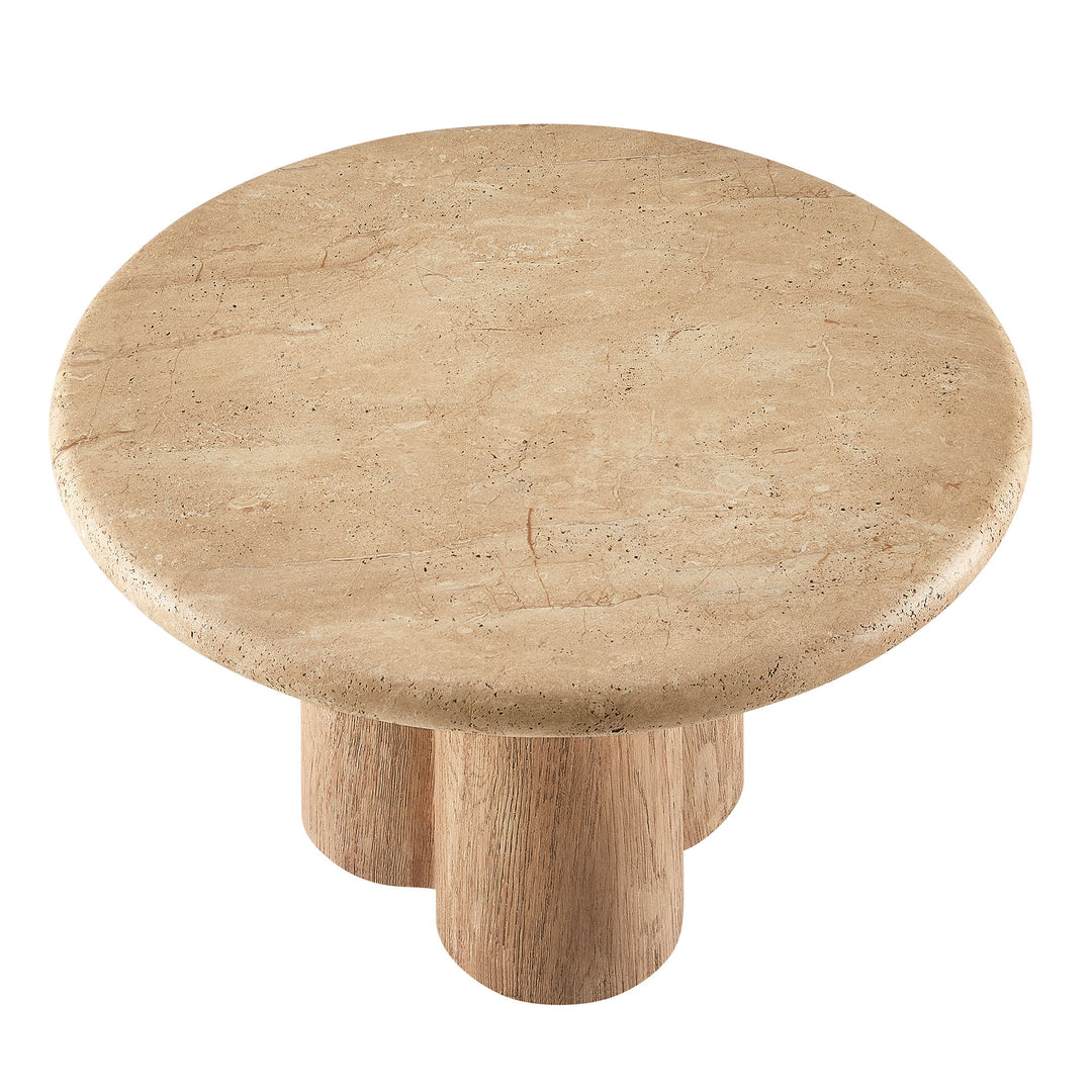 Tori 31 Inch Round Indoor and Outdoor Patio Coffee Table in Travertine