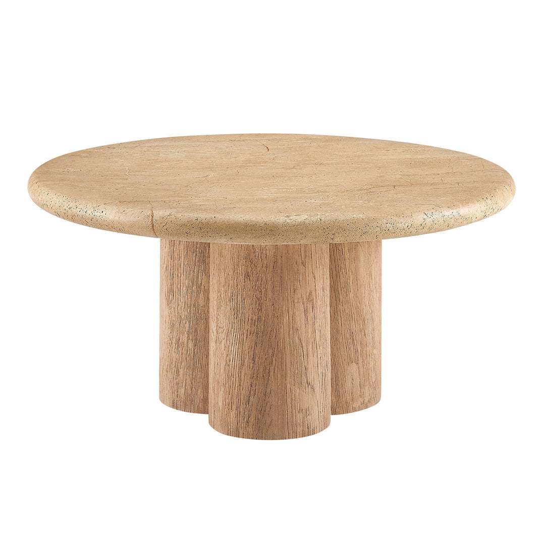 Tori 31 Inch Round Indoor and Outdoor Patio Coffee Table in Travertine
