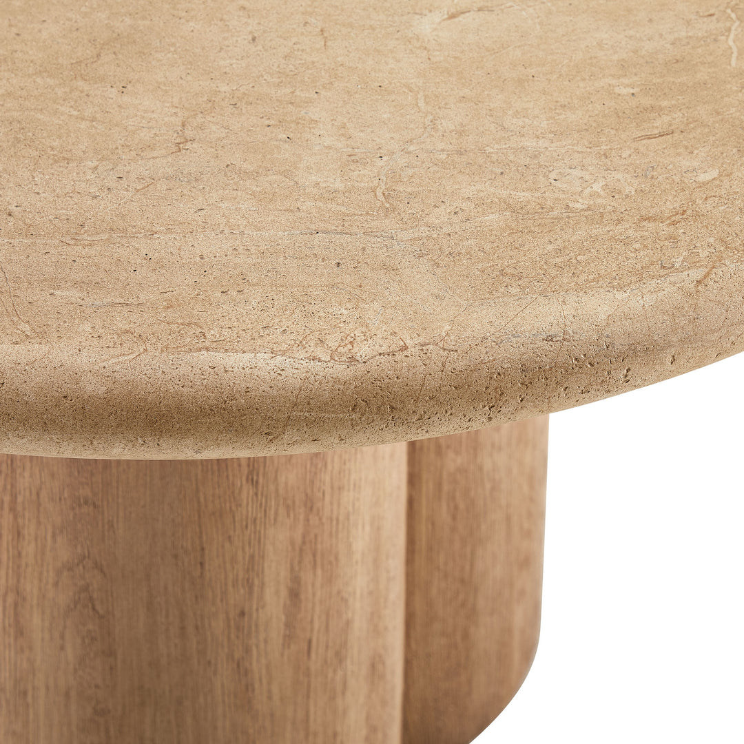 Tori 31 Inch Round Indoor and Outdoor Patio Coffee Table in Travertine