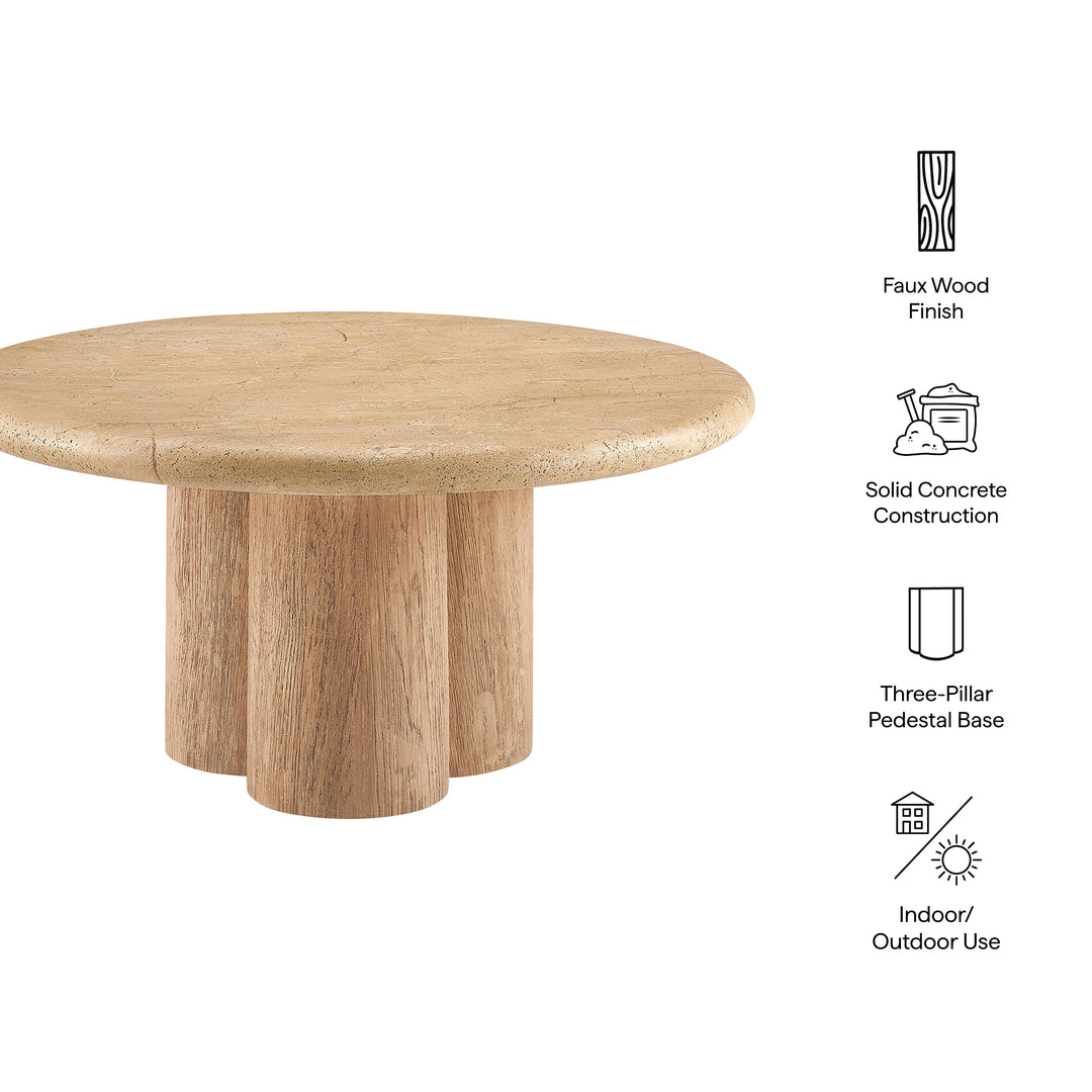 Tori 31 Inch Round Indoor and Outdoor Patio Coffee Table in Travertine