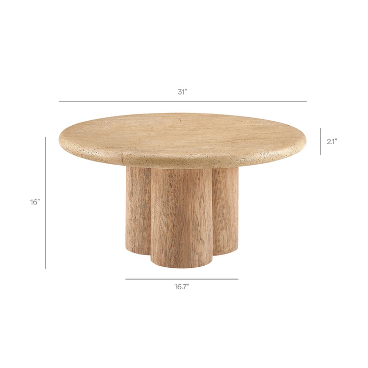 Tori 31 Inch Round Indoor and Outdoor Patio Coffee Table in Travertine