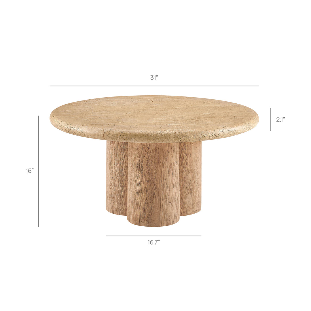 Tori 31 Inch Round Indoor and Outdoor Patio Coffee Table in Travertine