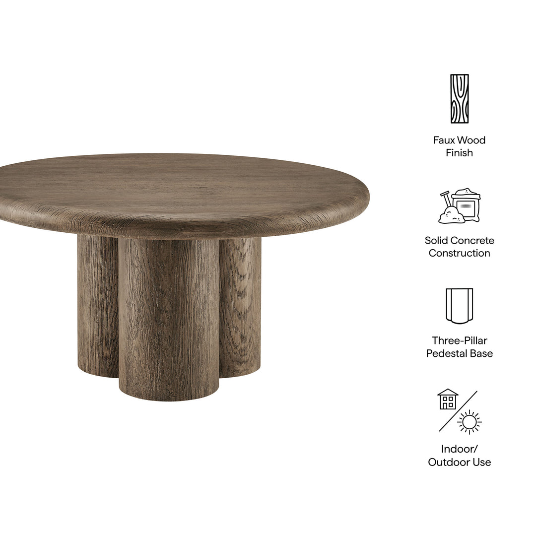 Tori 31 Inch Round Indoor and Outdoor Patio Coffee Table in Weathered Walnut