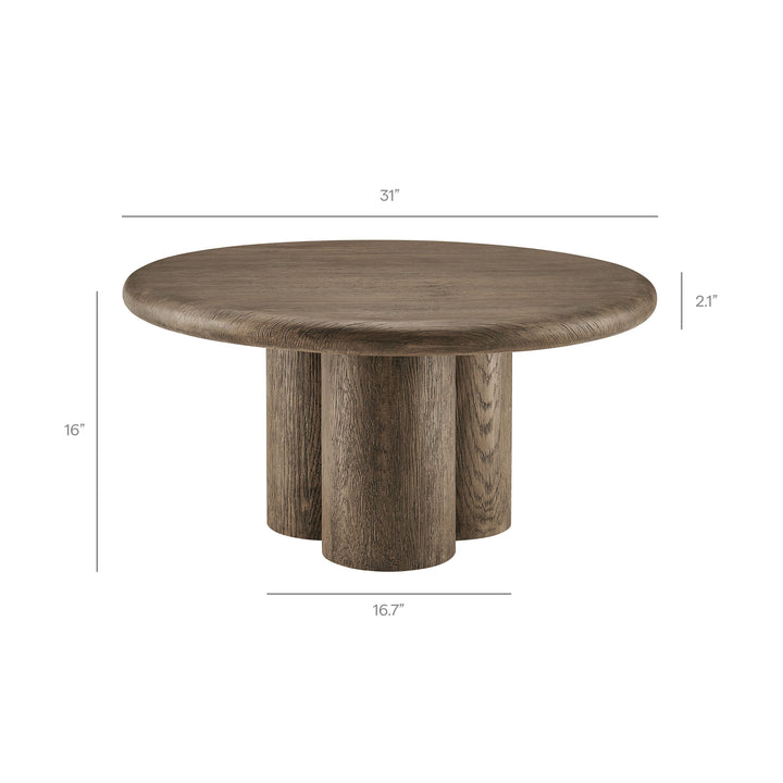 Tori 31 Inch Round Indoor and Outdoor Patio Coffee Table in Weathered Walnut