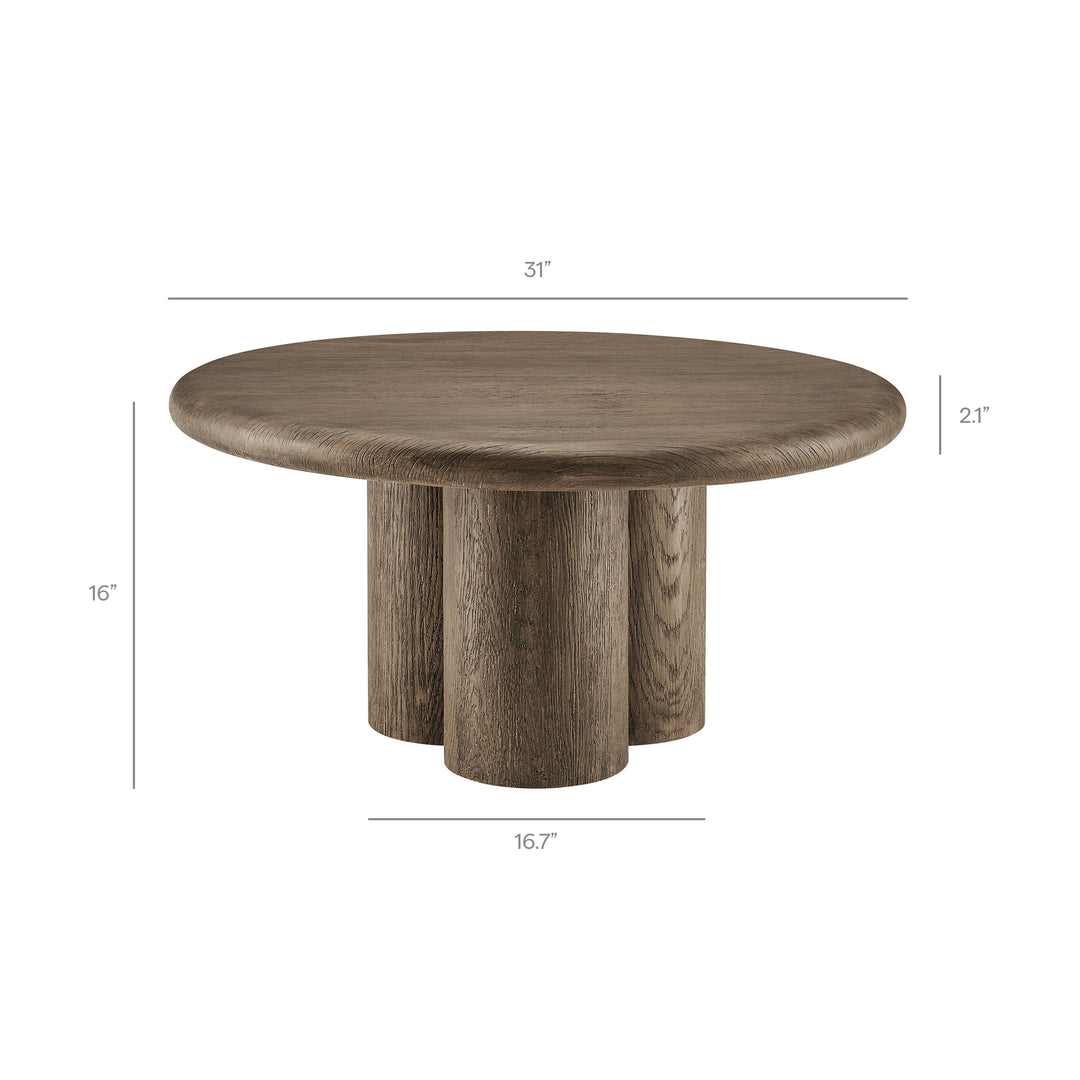 Tori 31 Inch Round Indoor and Outdoor Patio Coffee Table in Weathered Walnut