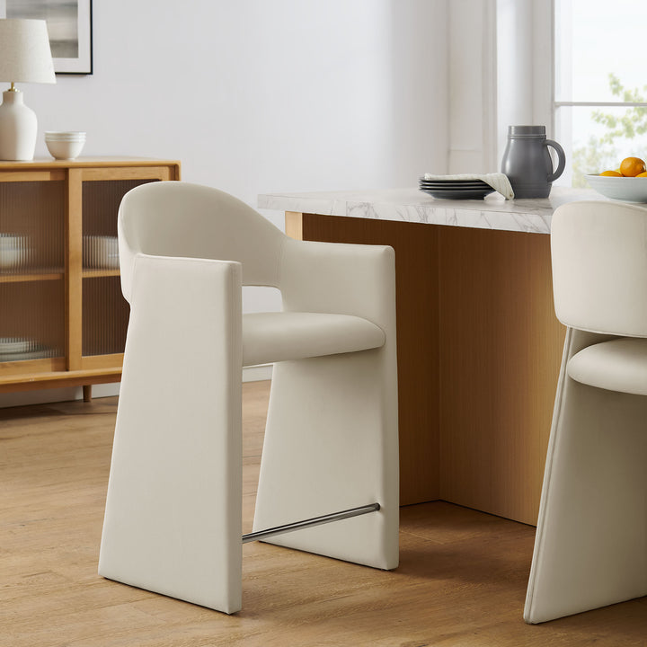 Talia 37 Inch Performance Velvet Counter Stool in Alabaster