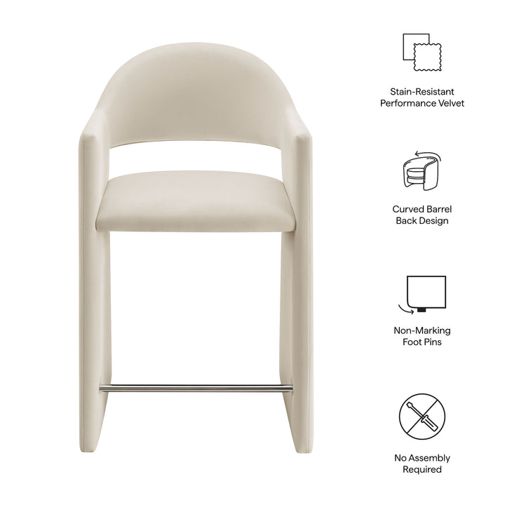 Talia 37 Inch Performance Velvet Counter Stool in Alabaster
