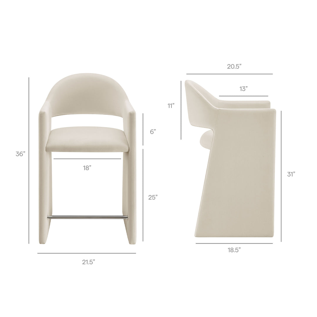 Talia 37 Inch Performance Velvet Counter Stool in Alabaster