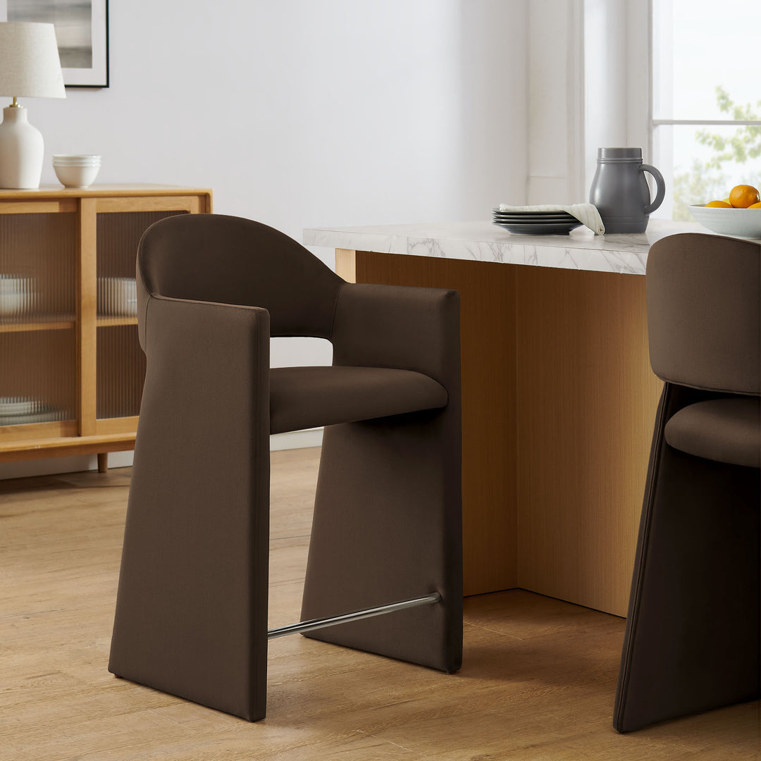 Talia 37 Inch Performance Velvet Counter Stool in Chocolate Brown