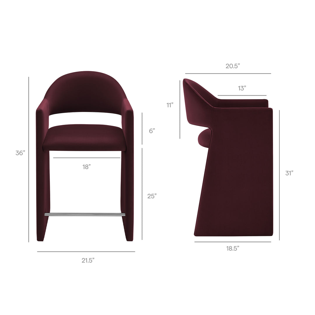 Talia 37 Inch Performance Velvet Counter Stool in Mulberry