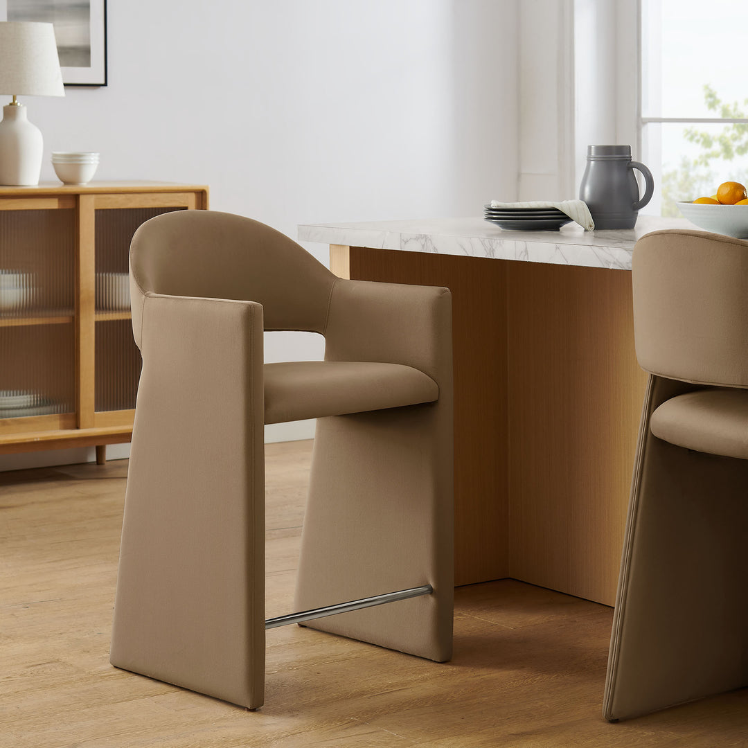 Talia 37 Inch Performance Velvet Counter Stool in Taupe