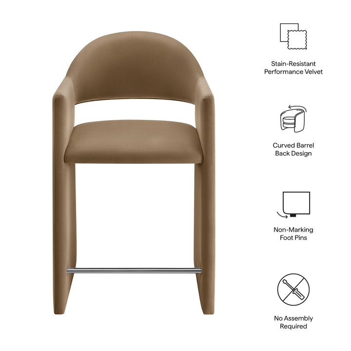 Talia 37 Inch Performance Velvet Counter Stool in Taupe