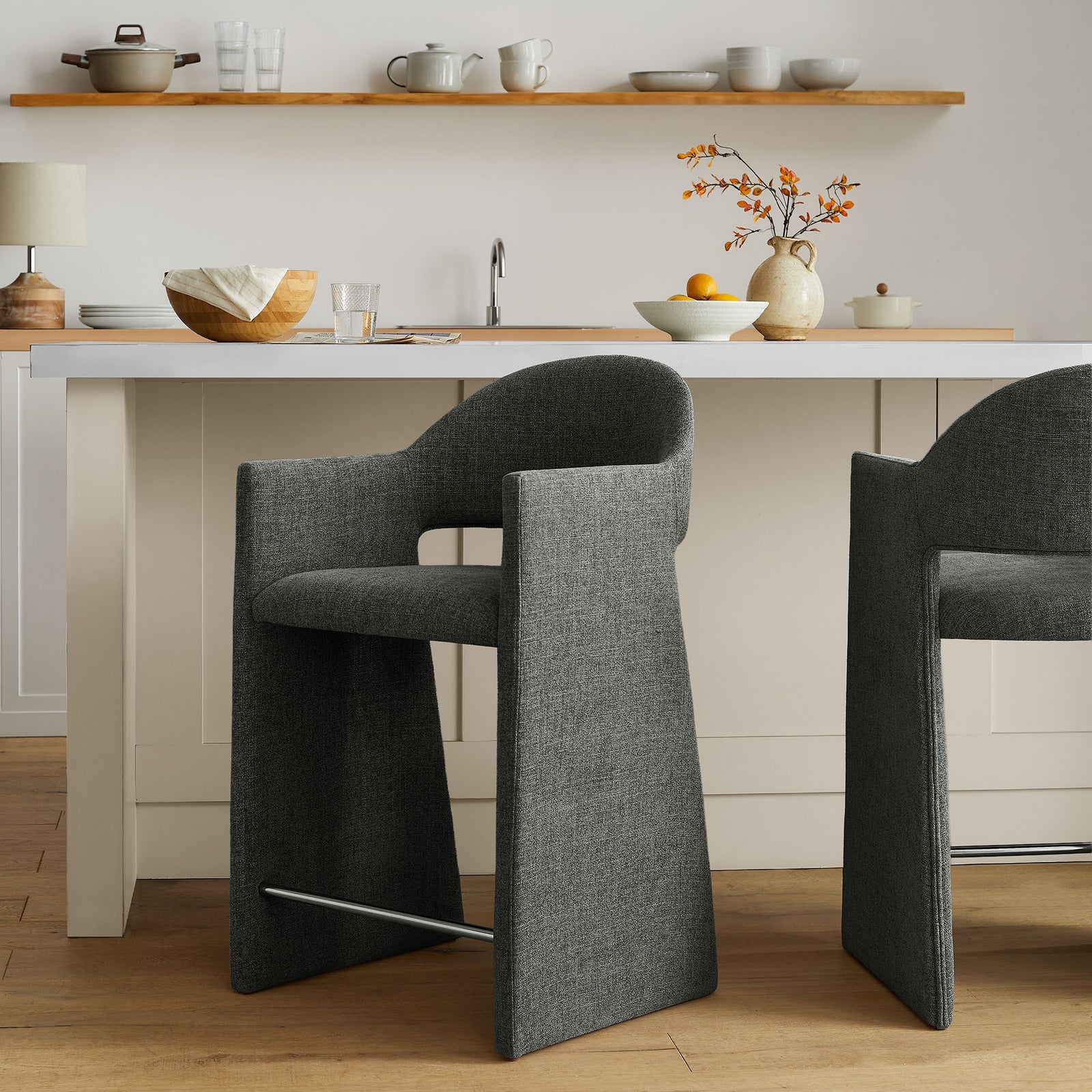 Talia 37 Inch Upholstered Fabric Counter Stool in Charcoal