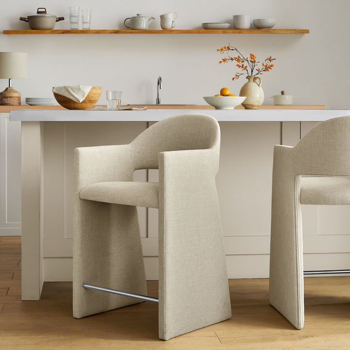 Talia 37 Inch Upholstered Fabric Counter Stool in Linen