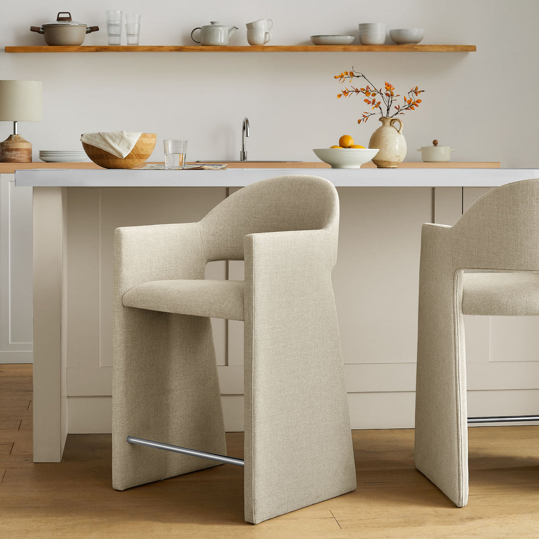 Talia 37 Inch Upholstered Fabric Counter Stool in Linen