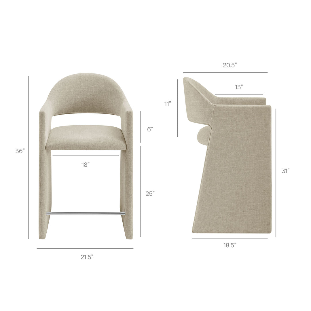 Talia 37 Inch Upholstered Fabric Counter Stool in Linen