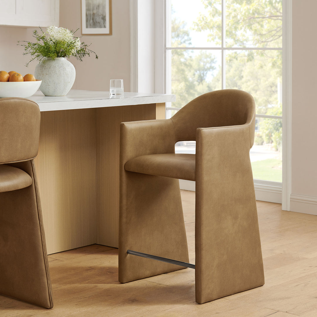 Talia 37 Inch Vegan Leather Counter Stool in Toast