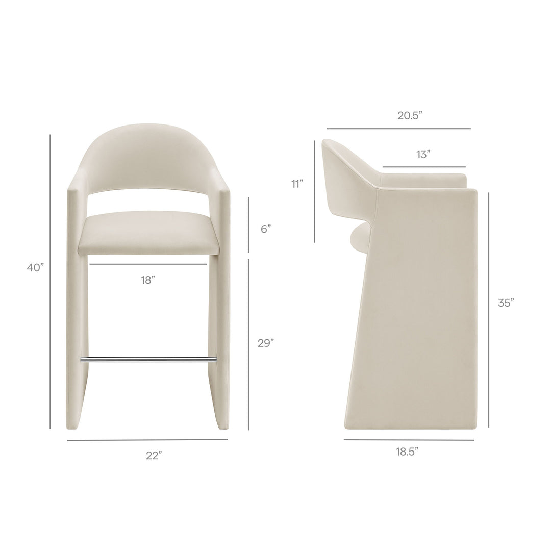 Talia 41 Inch Performance Velvet Bar Stool in Alabaster