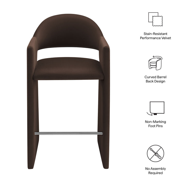 Talia 41 Inch Performance Velvet Bar Stool in Chocolate Brown