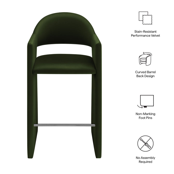 Talia 41 Inch Performance Velvet Bar Stool in Moss Green